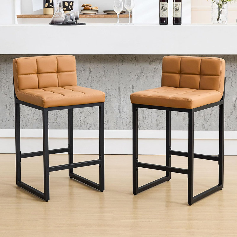 Tabouret de comptoir rembourré à dossier bas avec structure en métal épaissie pour îlot de cuisine, Tanné, 2