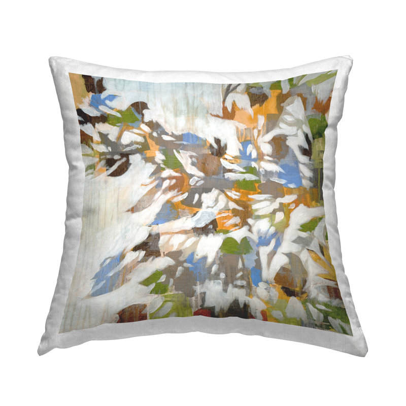 Coussin décoratif à motif abstrait d'oiseaux sur des branches par Liz Jardine
