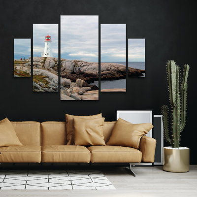 5 Panel Wall Art Set - J.D. Mcfarlan 'Peggys Cove Lighthouse' Canvas Wall Art for Living Room, Bedroom, or Office Decor by 