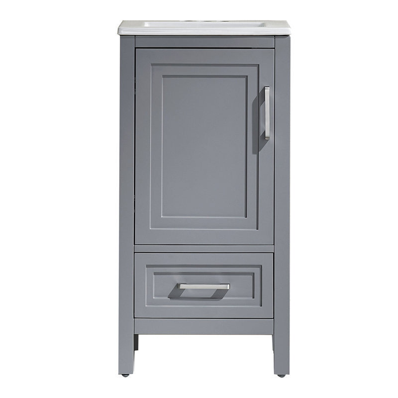 Meuble-lavabo simple autoportant de 18 po avec plateau en céramique entièrement assemblé