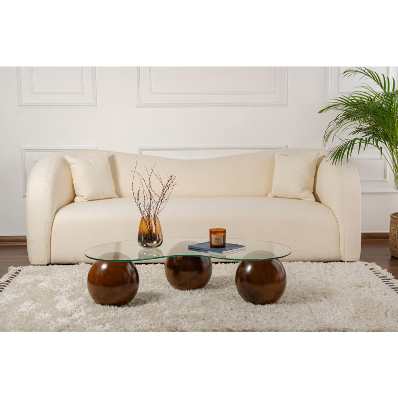 Table basse Chrisina avec plateau 100% verre trempé, 47,2 po x 11,8 po x 27,6 po | Pieds coulés en polyuréthane durable | Noyer et finition transparente | Conception élégante parfaite pour le salon ou le bureau