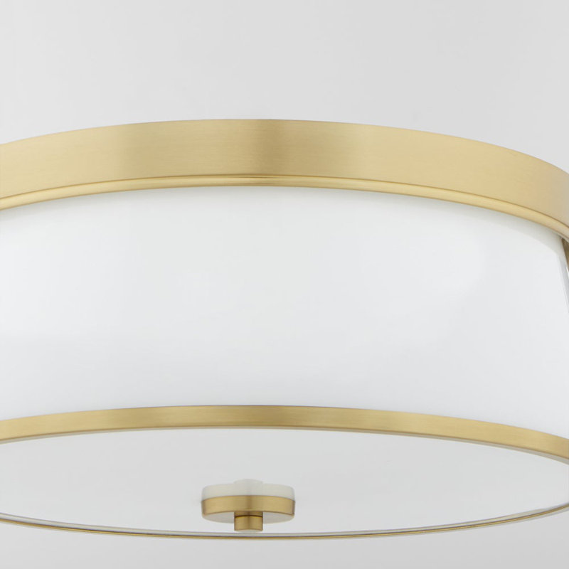 Qualesha Glass Flush Mount, Antique Brass, 6.5" H x 16" W x 16" D