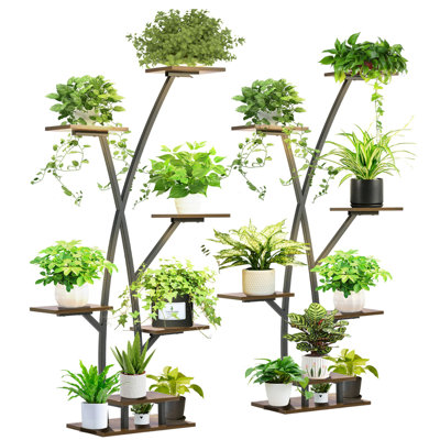 2PCS 60" Plant Stand Shelf Indoor with Grow Lights, 7 Tiered Corner Metal Curve-Shaped Planter Rack for Plants Multiple