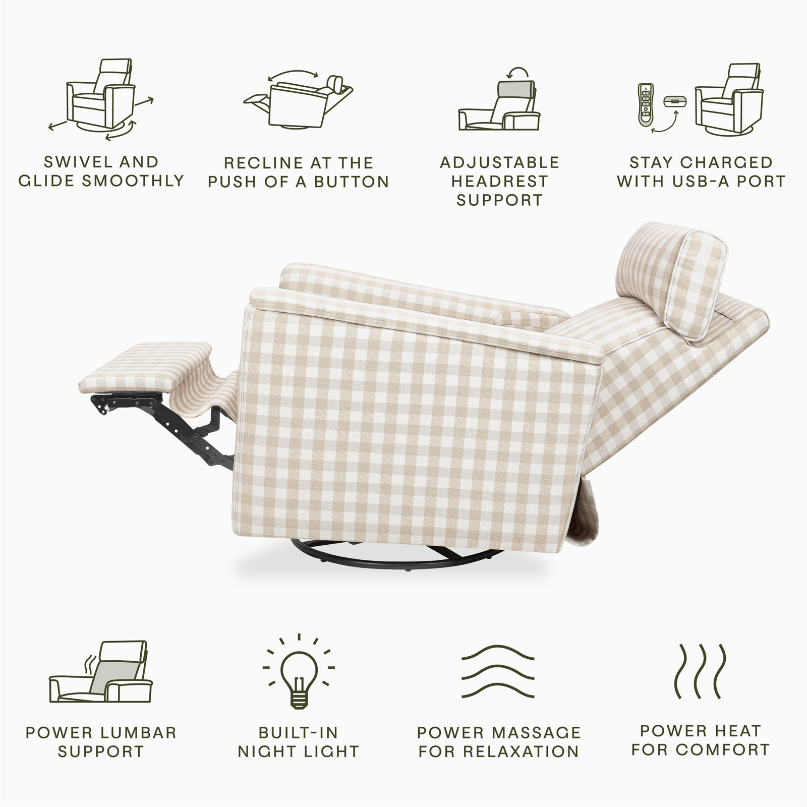 Willa Swivel Glider, Tan Gingham