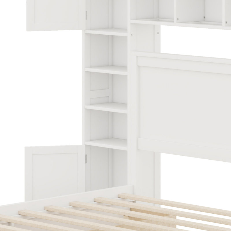 Lit en bois avec armoire tout-en-un, tablette et douilles, gigogne