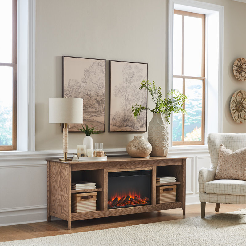 Fraley 68" Electric Fireplace TV Stand, Tan Oak
