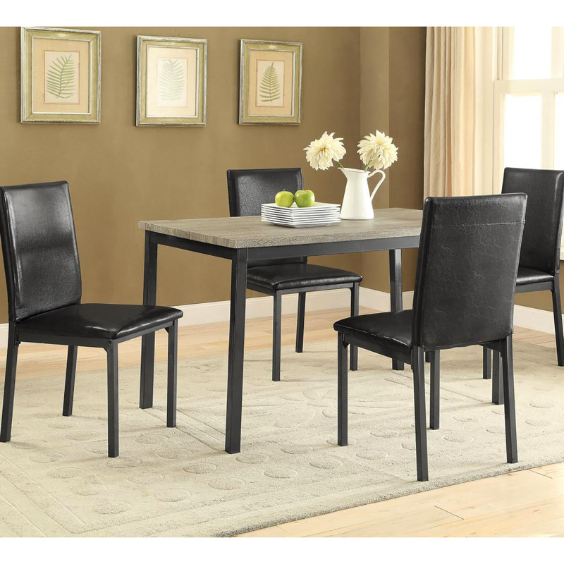 Rectangular Grey And Black Dining Table, Suitable For Various Occasions, Metal Table With Powder Coated Finish 4 People