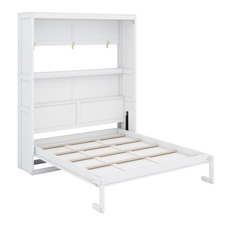 Lit pliant vertical avec tablettes latérales fonctionnelles, Blanc