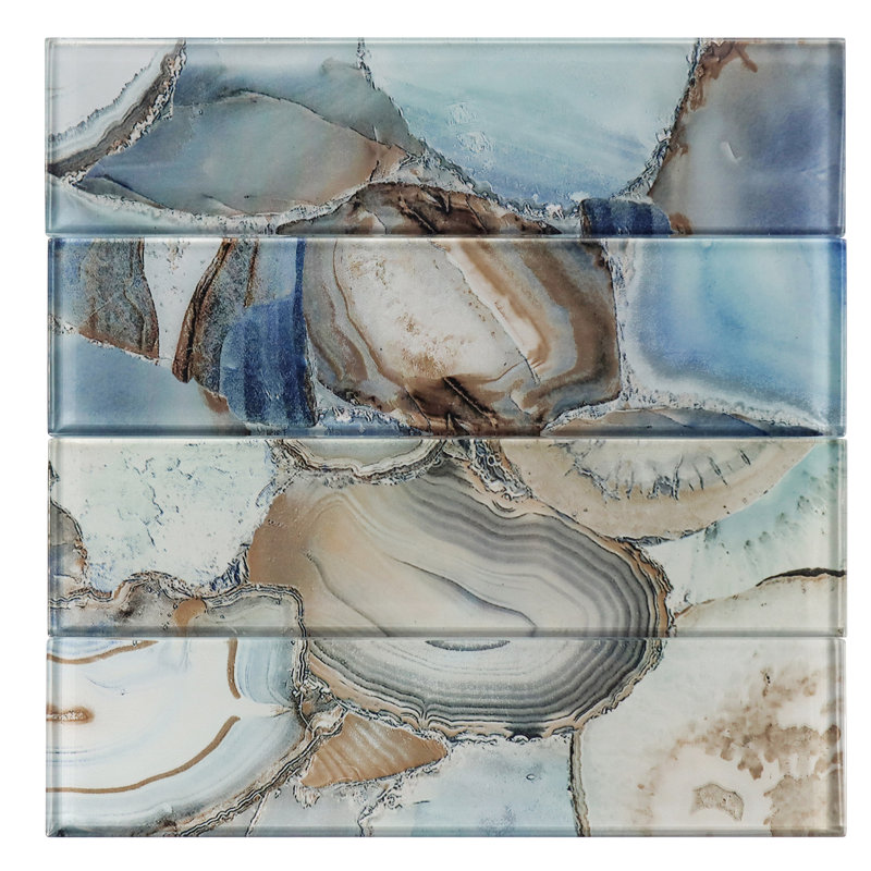 Carrelage mural style métro en verre à motif de verre 3 po x 12 po Howd, Bleu