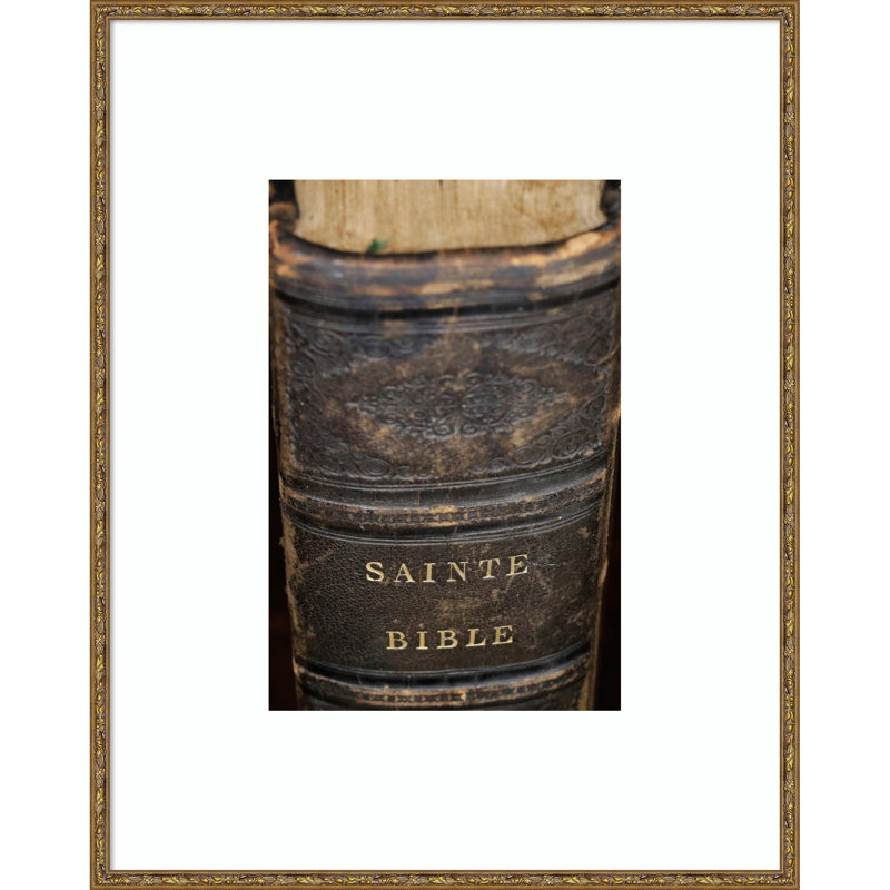Ancienne bible, impression sur bois encadrée, Belvédère bronze, 33 x 27