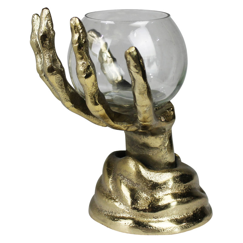 Squelette avec bol en verre, laiton