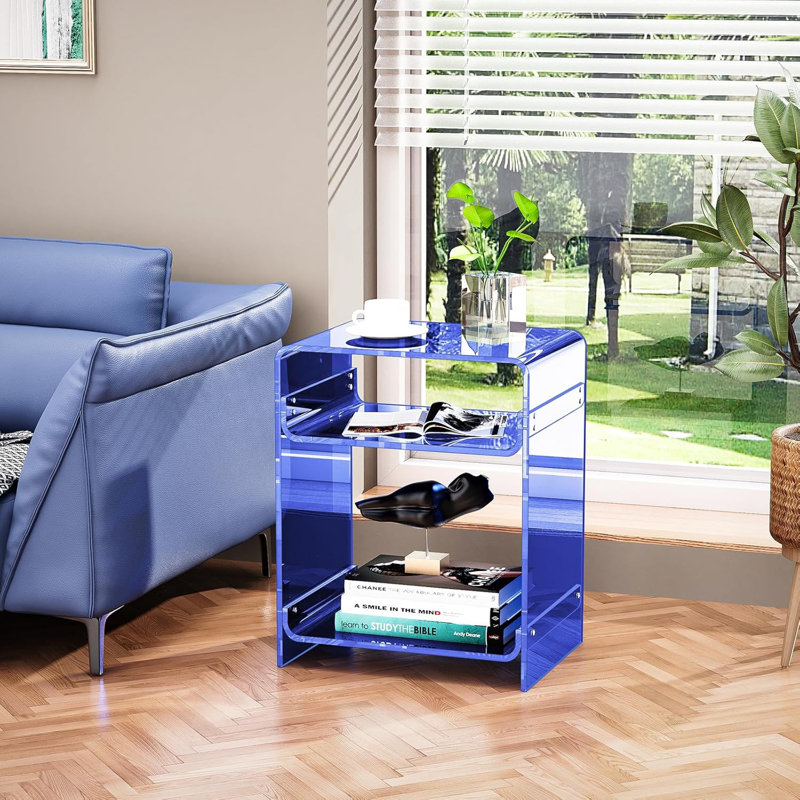 Table de bout en acrylique avec tablette de rangement, table d'appoint multifonctionnelle pour tourne-disque, table de chevet et décoration intérieure