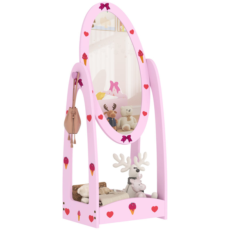 AIYAPLAY Kids Full Length Mirror with Storage Shelf, Pink