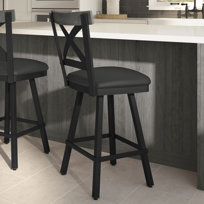 Karsten Swivel Counter and Bar Stool, Bar Stool (30.5" Seat Height), Grey Wood