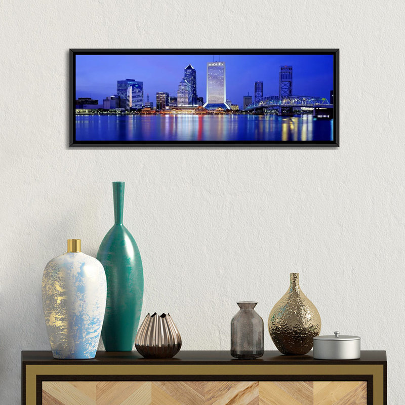 « night jacksonville, floride », reproduction de photo sur toile, H 16 po x l 48 po x P 1,5 po, Cadre noir