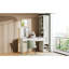 Meuble-lavabo polyvalent avec miroir et station de charge, coiffeuse avec 8 compartiments de rangement cachés, bureau d'ordinateur à 3 tiroirs, 2 armoires et tablettes ouvertes, bureau personnel, blanc
