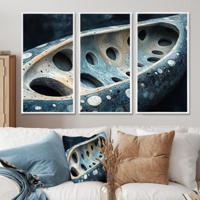 Art inuit canadien Canoe in Blue & White Tones II - ensemble d'art mural d'art inuit canadien