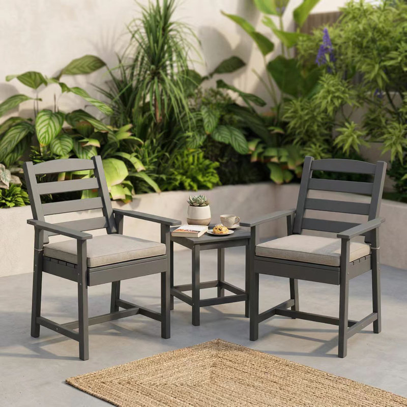 HDPE Imitation Wood Grain Outdoor Patio Armrest Dining Chair (Set Of 2), Gray