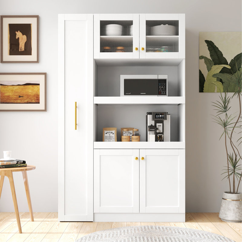 Armoire multi-fonctionnelle à tablettes coulissantes pour garde-manger - 4 portes en blanc