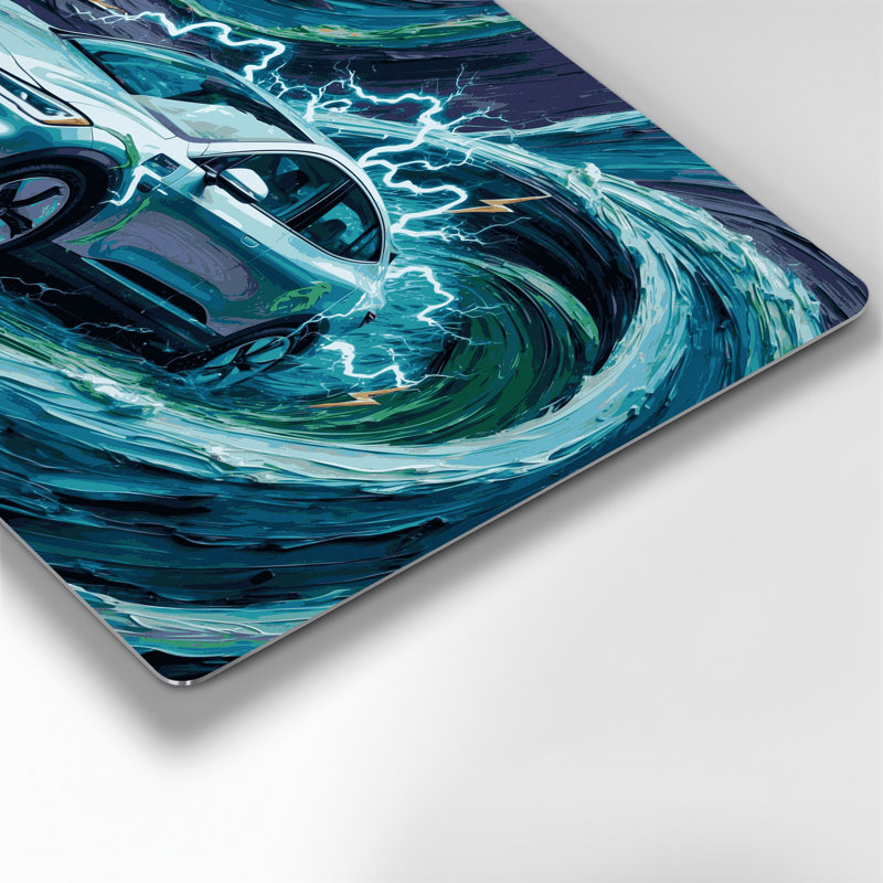 Transport, art de véhicule électrique et hybride, art mural en métal bleu, H 11 po x l 14 po x P 0,05 po