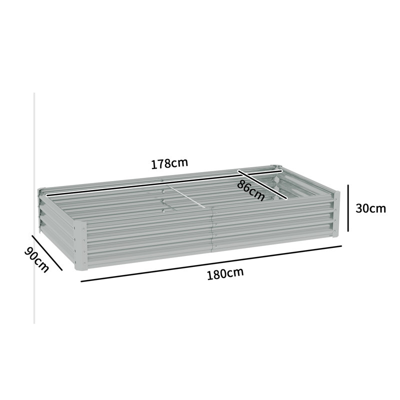 Planter, 30cm H x 180cm W x 90cm D, Silver
