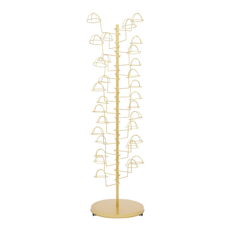 Organisateur de chapeaux vertical 30 crochets avec roulettes, manteau en acier au carbone robuste et arbre d'entrée, 30, Doré