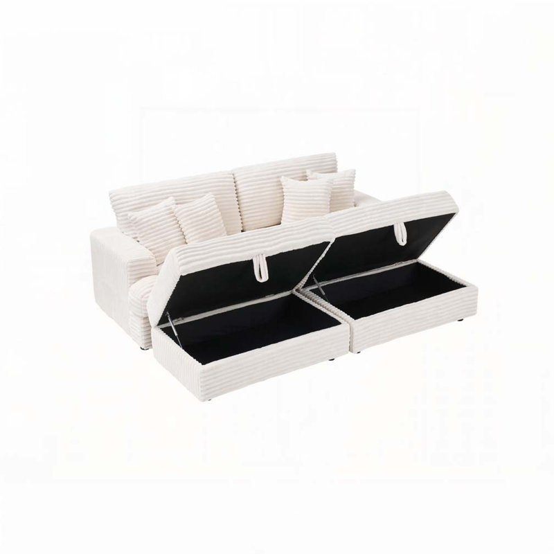 Canapé avec repose-pieds Corduroy, Blanc