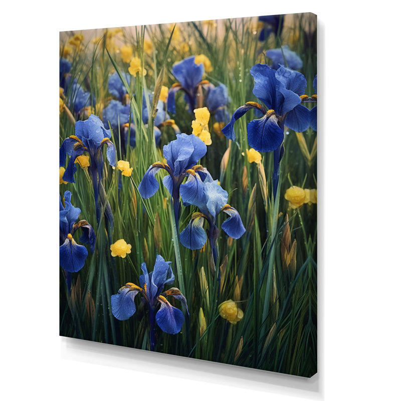 Impression d'iris bleu et jaune sur toile, Toile tendue, H 20 po x l 12 po x P 1 po