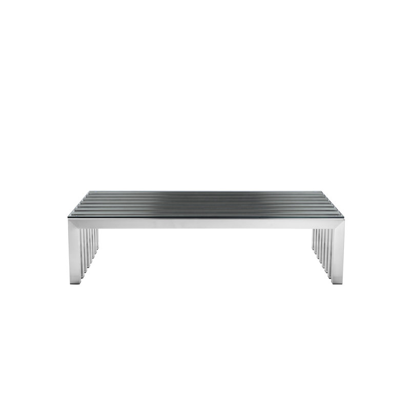 Lexter Coffee Table, 14" H x 55" L x 29.5" W, Silver Polished Steel