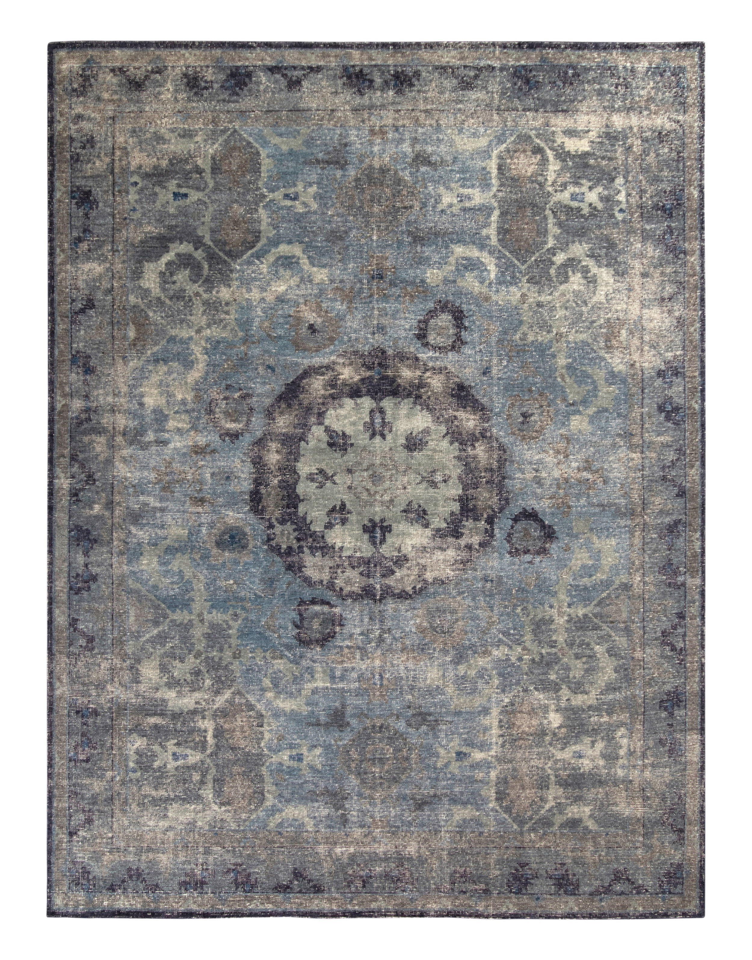 Rug & Kilim’S Distressed Classic Rug In Blue And Gray Medallion Pattern ...