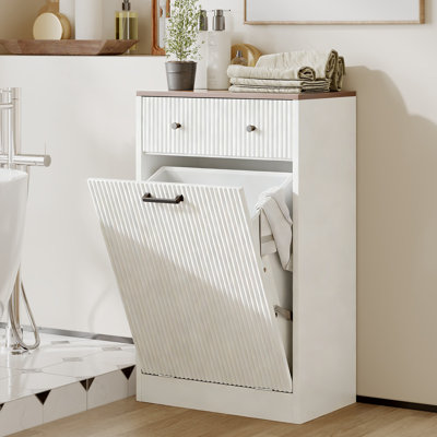 Armoire à poubelle inclinée cannelée de 10 gallons, armoire à poubelle cachée en bois avec tiroirs et poignées en métal, anti-basculement, convient au salon, à la salle à manger et à la cuisine