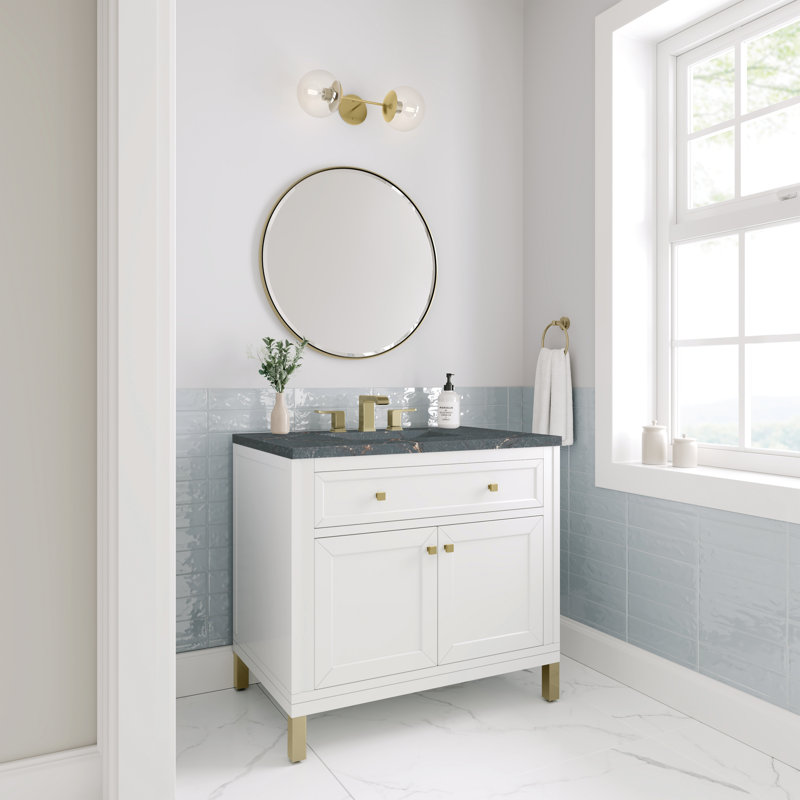 Chicago 36' W Single Vanity, Glossy White, Parisien Bleu, 8" Widespread