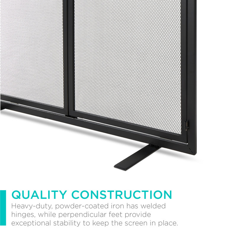 Black Wrought Iron Mesh 2-Door Fireplace Screen