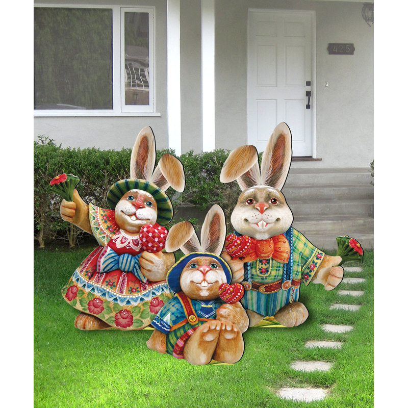3 Piece Easter Bunny Family Wooden Freestanding Outdoor Lawn Décor Set