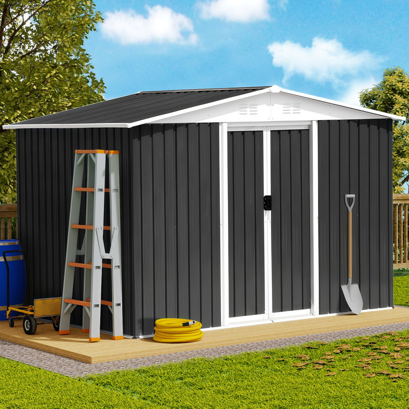 8 pi L 6 pi. D Remise à cadre en alliage d'aluminium avec porte coulissante pour toit de jardin Apex en gris foncé (45 pieds carrés)