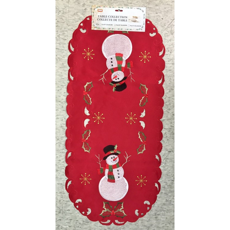 (16 x 36 po) Tapis de couloir brodé - rouge / bonhomme de neige