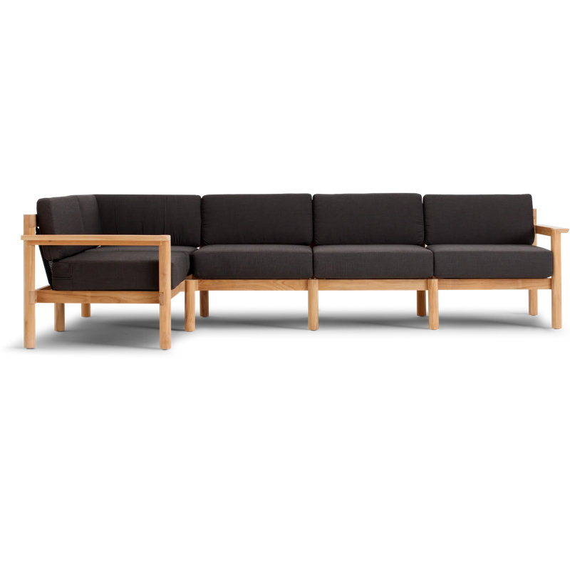 Canapé modulaire d'extérieur en teck 5 pièces avec coussins Sunbrella Haven, Sunbrella charbon