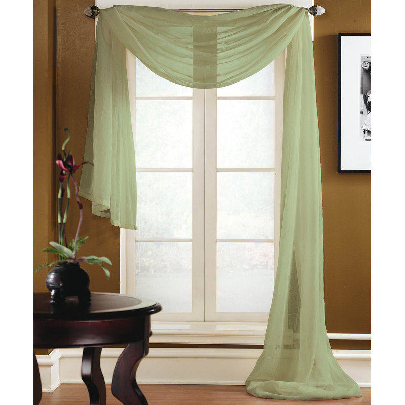 Ambrosius 100% Polyester Sheer Crushed Voile Solid Color Window Scarf , Basil, 48" W x 216" L
