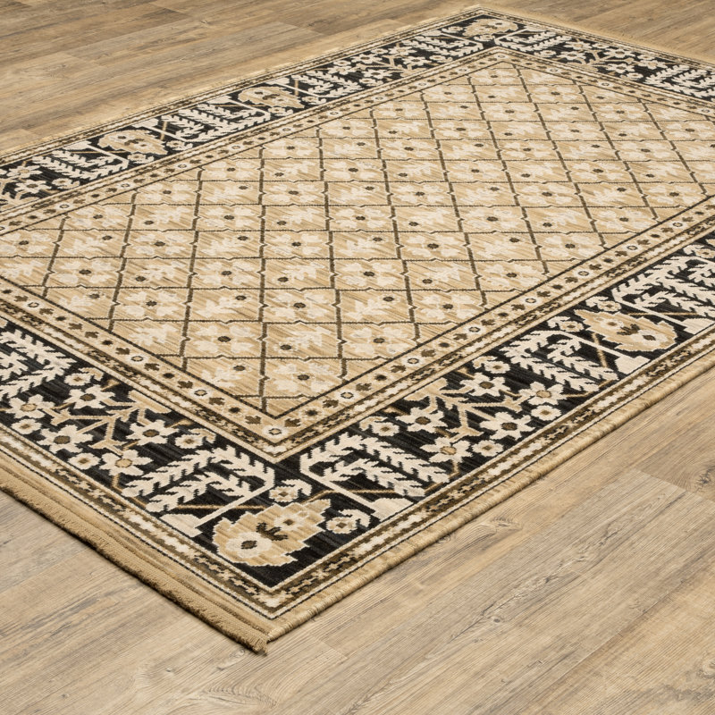 Kuester Vintage Traditional Tan/ Charcoal Wool Blend Area Rug, Rectangle 2' x 3'
