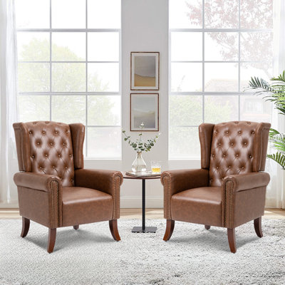 31.5" Wide Faux Leather Wingback Chair by Red Barrel Studio