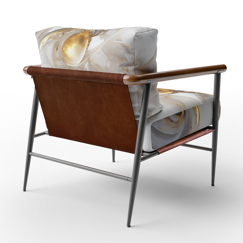 Fauteuil rembourré à motif moderne Fractal Gold Sphere On White I, Noir