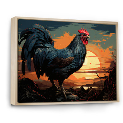 «Sunset Roosters Farmyard II», art mural coq