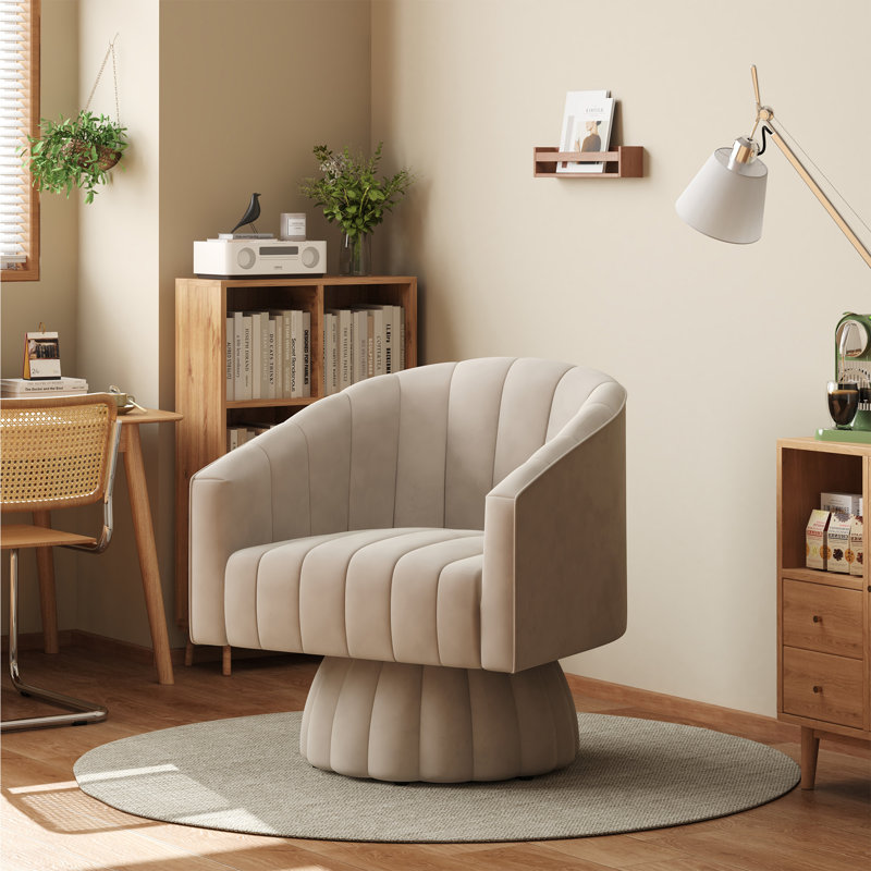 Fauteuil pivotant rembourré surdimensionné, Polyester beige