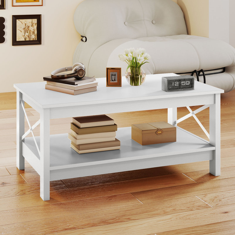 Four Leg Coffee Table with Storage, White, Dark Grey