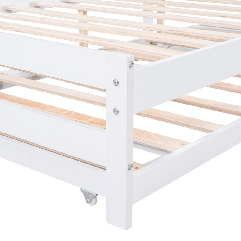 Lit plateforme ajustable de taille double gigogne en blanc - Fabriqué en bois de pin robuste et combiné pour une utilisation durable