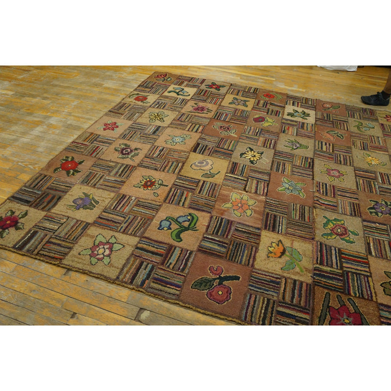 Antique American Hooked Rug America Geometric Knotted
