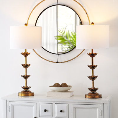 Lani Leaf Metal Table Lamp Set with USB