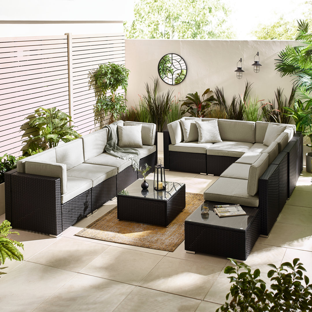 Miacomet Modular PE Rattan Garden Sofa Set and Table for Modern Gardens and Patios (Cover Included)