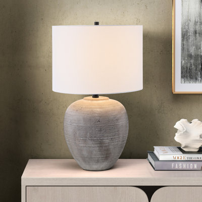 Meinou 23" Tall Ceramic Table Lamp with Fabric Shade in Cool Terracotta/White