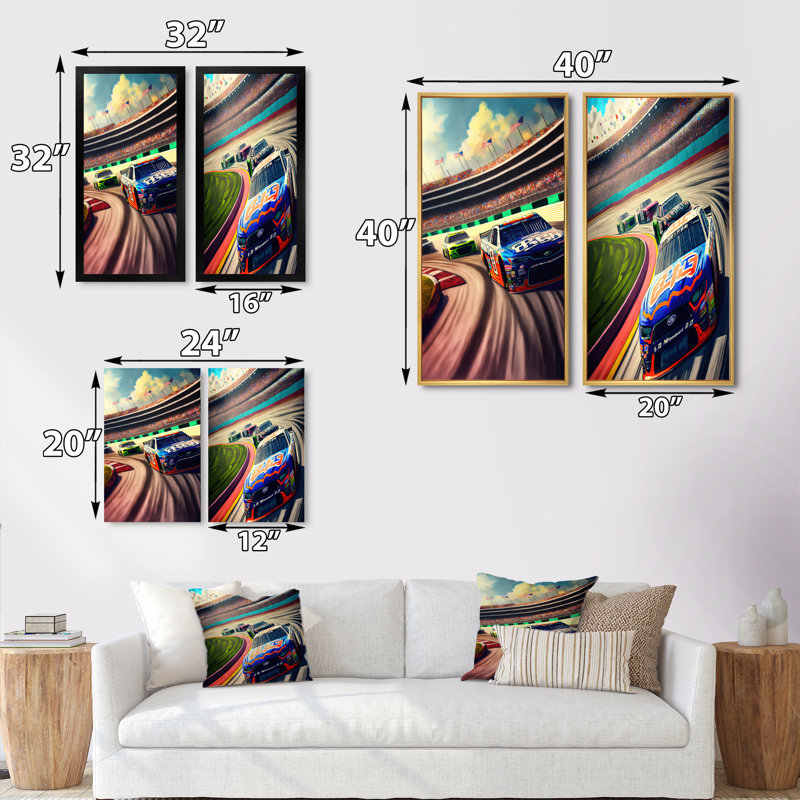 «Daytona Stock Car Racing, dernier tour», 2 pièces sur toile, Toile tendue, H 32 po x l 32 po